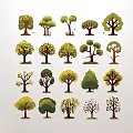 Floral Art Display With Diverse Tree Illustrations For Decorative Design 3d model
