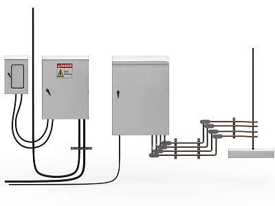 Heavy Duty Industrial Electrical Enclosures With Cables Pipes And Warning Labels 3d model