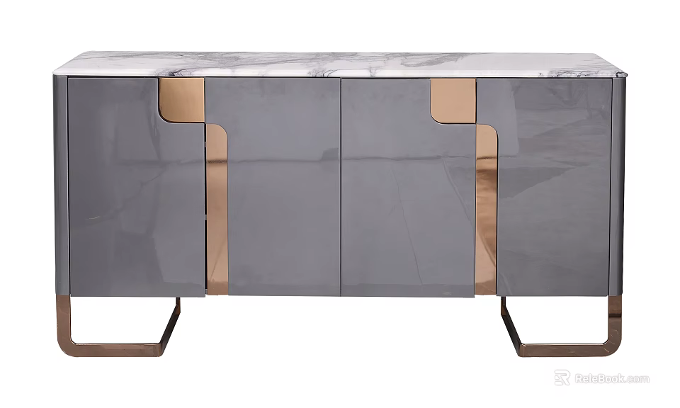 Sleek Modern Sideboard Design With Marble Top Gray Cabinet Gold Accents 3d model 
