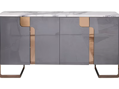 Sleek Modern Sideboard Design With Marble Top Gray Cabinet Gold Accents 3d model