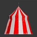 Red And White Striped Tent With Small Flag On Top Worn Appearance Dark Background
