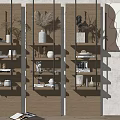 Minimalist Decorative Ornament Set on Wooden Wall Shelves with Vases Plants and Books
