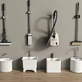 Various Types of Cleaning Mops and White Wash Basins for Daily Washing Use