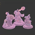 Painted Blue Fantasy Character Miniatures With Flaming Weapons And Dynamic Poses