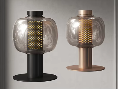 Two Table Lamps With Black Copper Base Transparent Glass Shade And Gold Dots Structure 3d model