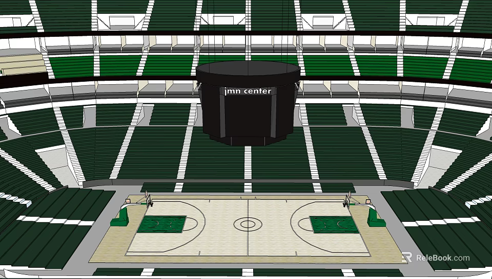 Jann Center Indoor Basketball Court With Green Seating For Sports Fitness Activities 3d model 