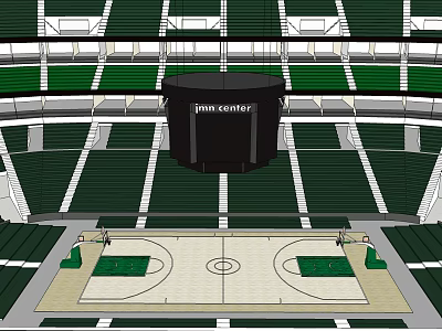 Jann Center Indoor Basketball Court With Green Seating For Sports Fitness Activities 3d model