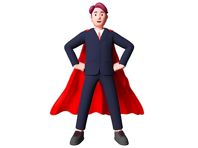 Man Wearing Dark Blue Suit with Tie and Red Cape Standing with Hands on Hips 3d model