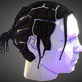 Man With Low Poly Style Head Black Braids White Lines And Purple Lighting 3d model