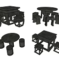 Sturdy Outdoor Table Sets with Square Round Designs and Matching Stools 3d model