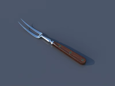 Weapon With Metal Fork Head And Wooden Handle Featuring Green Rivets 3d model