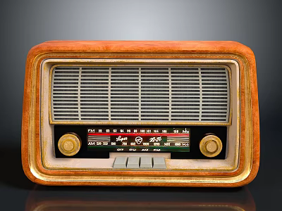 Vintage Electronic Radio With Wooden Casing Gold Trim Tuning Dial And Control Knobs 3d model