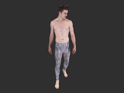 Shirtless Male Model Wearing Patterned Leggings Standing Full Length On Black Background 3d model