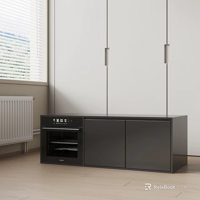 Modern Kitchen Interior Design With Built In Oven Black Cabinets And Appliances 3d model 