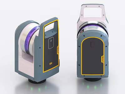 Industrial Laser Equipment With Purple Lens Ring Gray Yellow Casing And Green Laser Dots 3d model