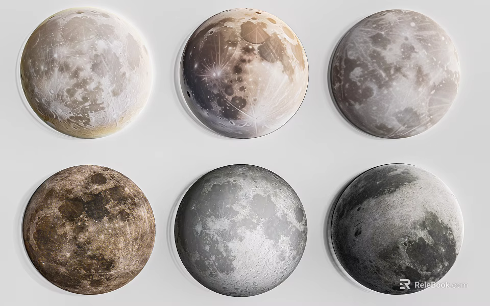 Realistic Moon Surface Decorative Lights With Various Lunar Textures And Round Shapes 3d model