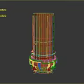 Orange Cylindrical Industrial Equipment With Vertical Ridges And Metallic Base