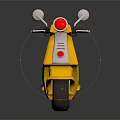 Yellow Scooter With Red Headlight Black Seat And Rearview Mirrors On Black Background