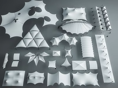 Tensile Membrane Architectural Structures With Various Geometric Shapes And Designs 3d model