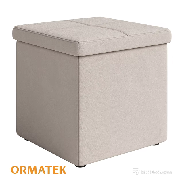 Beige Upholstered Square Storage Ottoman With Padded Top For Living Room 3d model 