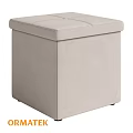Beige Upholstered Square Storage Ottoman With Padded Top For Living Room