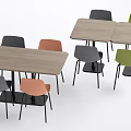 Modern Wooden Dining Table Set With Multiple Tables Multi Colored Chairs And Black Legs 3d model