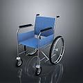Blue Wheelchair With Metal Frame Fabric Seat Black Armrests And Spoked Wheels