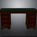 Classic Mahogany Furniture Desk with Green Smooth Top and Multiple Drawers with Gold Handles