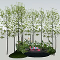 Pink Rattan Outdoor Sofa With Blue Cushions In Tropical Garden With Water Feature And Mist