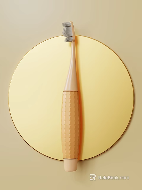 Stylish Daily Washing Toothbrush With Beige Textured Handle On Golden Circular Background 3d model 