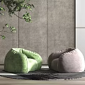 Green and Peach Bean Bag Chairs in Modern Living Room Interior with Plants