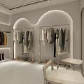 Modern Clothing Store Interior With Arched Doorways Clothes Racks Bar Counter And Display Shelves