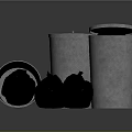 Ribbed Metal Trash Cans With Lids Tipped Over Bin And Black Trash Bags