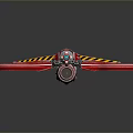 Red Futuristic Game Movie Character Vehicle With Large Wheels And Yellow Black Stripes