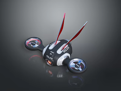 Futuristic Remote Control Racer With Black White Body Red Antennas And Round Propellers 3d model