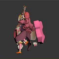 Game Movie Character Design Featuring Pink Skull and Female in Pink Outfit with Golden Item