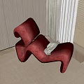 Red Modern Lounge Chair In Interior With Window Blinds And Curtains