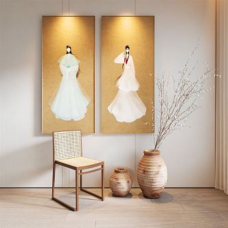 New Chinese Figure Painting Decorative Hanging Painting 3d model