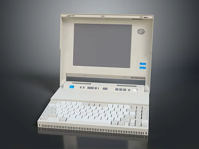 Vintage White Laptop Computer With Classic Screen And Retro Keyboard Design 3d model