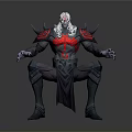 White Head Character In Red Black Armor With Red Heart On Chest Crouching Posture Robe