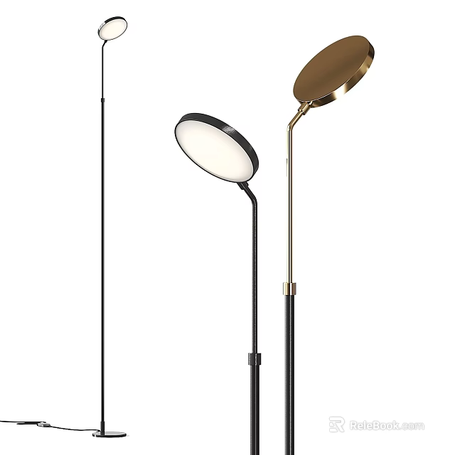 Modern Floor Lamp With Round Shade And Black Gold Metal Stand For Home Decor 3d model 