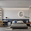 Modern Kids Room Interior Design With Moon Wall Decor Study Desk And Bookshelf