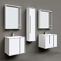 Modern White Wall Mounted Washbasin Vanity Set With Mirrors And Storage Cabinet