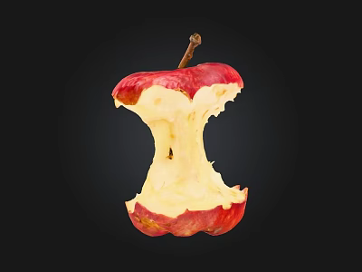 Fresh Red Bitten Apple With Juicy White Flesh On Black Background 3d model