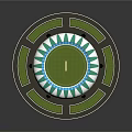 Cartoon Round Stadium Scene with Colorful Seats White Exterior and Green Surroundings and Light Poles