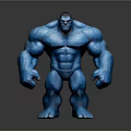 Blue Muscular Humanoid Figure Standing Pose Against Gray Gradient Background With Black Reflective Floor