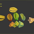 Yellow Star Fruit Whole And Sliced Pieces On Dark Background With Reflection