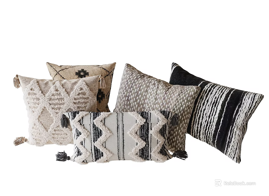 Boho Style Decorative Pillow Covers With Geometric Patterns And Tassel Accents 3d model 