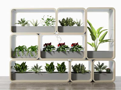 White Frame Multi Layer Indoor Plant Room Divider With Decorative Greenery And Lattice Design 3d model