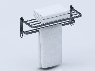 Modern Black Bathroom Towel Rack With Folded And Hanging Towels 3d model